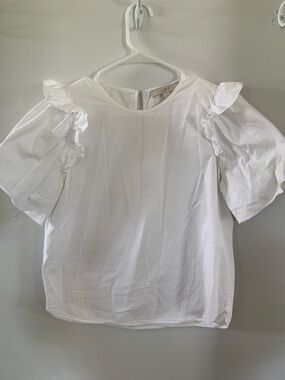 LOFT White Ruffle Sleeve Cotton Blouse